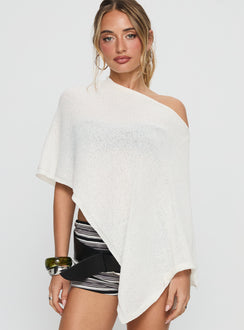 front view of model wearing Princess Polly Rouse Off Shoulder Poncho White 