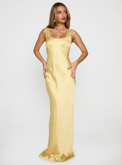 front view of model wearing Princess Polly Dasha Maxi Dress Lemon Square Neck 