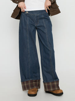 Nikoletta Foldover Jeans Dark Wash / Check Mid Rise Jeans Jeans 