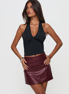   front view of model wearing Princess Polly Kalilah Faux Leather Mini Skirt Red Mini Skirts 