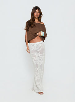   side view of model wearing Princess Polly Opresia Crochet Maxi Skirt White Maxi Skirts 