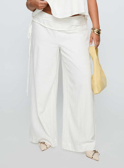 back view of model wearing Princess Polly Silver Moon Linen Blend Tie Pants White Curve High Waisted Pants 