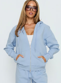 front view of model wearing Princess Polly All Day Oversized Hoodie Icy Blue regular 