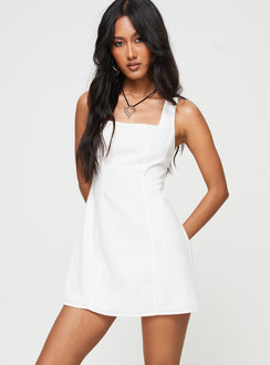 Front view of model wearing  front Princess Polly Square Neck  Athina Mini Dress White