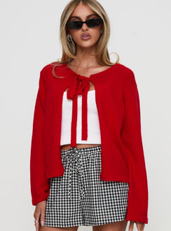 back view of model wearing Princess Polly Norine Tie Up Knit Sweater Red Cropped 