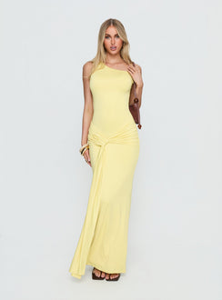 Get Lucky Drape One Shoulder Maxi Dress Lemon Yellow