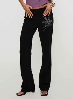 back view of model wearing Princess Polly Quotation Diamante Flare Pants Black Low Rise Pants 