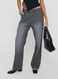 front view of model wearing Princess Polly Workwear Pant Petrol High Waisted Pants 
