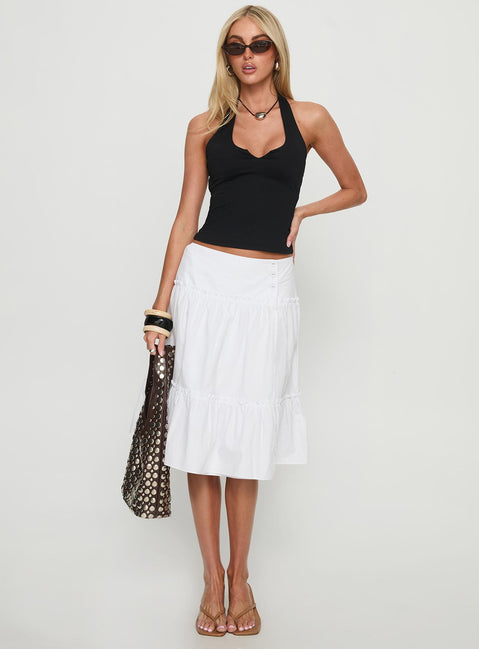   front view of model wearing Princess Polly Cascades Low Rise Midi Skirt White Midi Skirts 