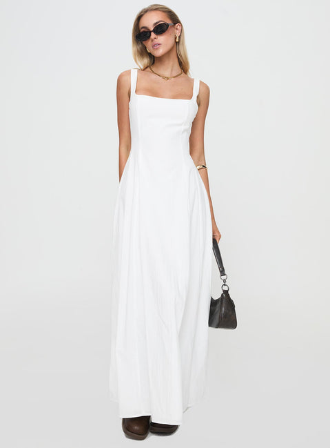 front view of model wearing Princess Polly You Can Maxi Dress White Petite Square Neck 