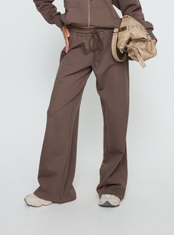 side view of model wearing Princess Polly All Day Straight Leg Sweatpants Mocha Mid Rise Pants 
