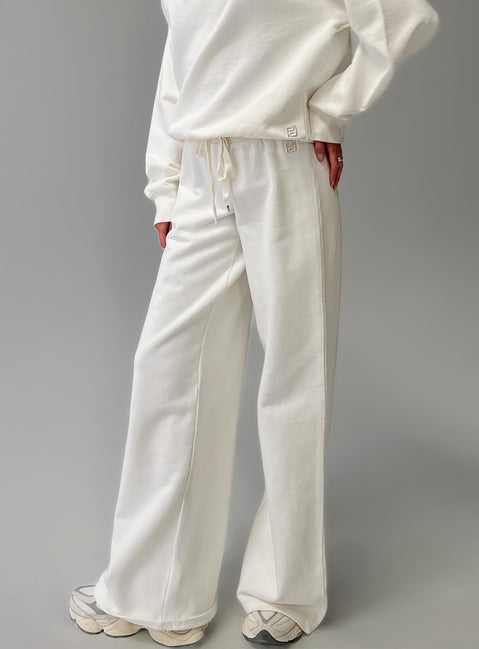 back view of model wearing Princess Polly Dodie Wide Leg Pants Washed White High Rise Pants Pants 