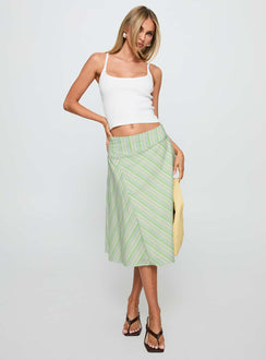 back view of model wearing Princess Polly Vettie Midi Skirt Green Multi Midi Skirts 