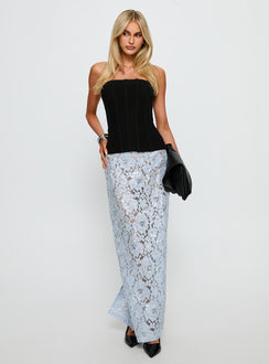   front view of model wearing Princess Polly Carman Lace Midi Skirt Blue Maxi Skirts Skirts 
