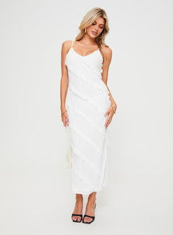 front view of model wearing Princess Polly Lars Maxi Dress White Scoop Neck 