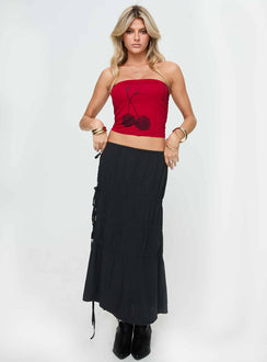   front view of model wearing Princess Polly Perky Maxi Skirt Black Maxi Skirts Skirts 
