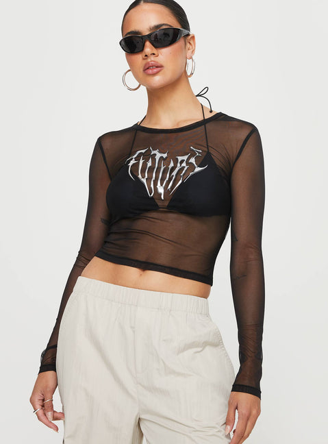 product Princess Polly Sleeveless Square Neck  Future Mesh Long Sleeve Top Black