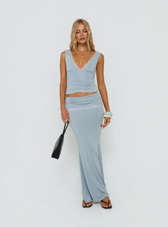 Showcasing the Zespri Jersey Maxi Skirt Slate in womens-skirts front view of model wearing Princess Polly
