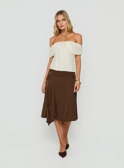 Joaney Tie Side Jersey Midi Skirt Chocolate