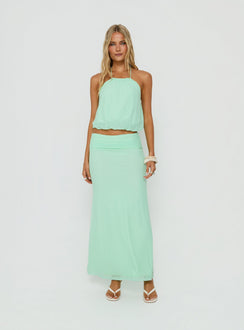 Featuring the Wild Dune Ruched Waist Maxi Skirt Green womens-skirts in maxi length product Princess Polly