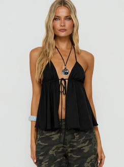 Top Form Tie Front Halter Top Black
