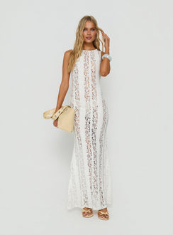 Laurenza Sheer Lace Maxi Dress Off White