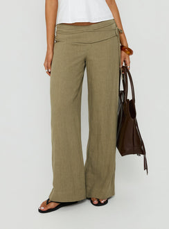 Silver Moon Linen Blend Tie Pants Olive Green Petite