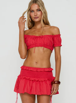 Corabel Off Shoulder Micro Crop Top Red