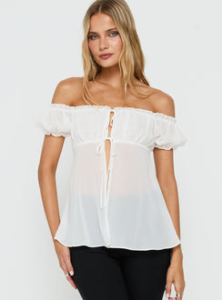 Elenah Chiffon Off Shoulder Babydoll Top White