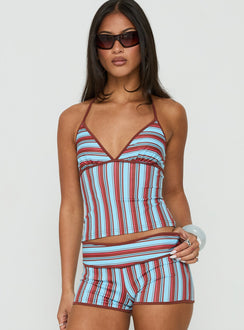 Makira Halter Top Brown / Blue Stripe