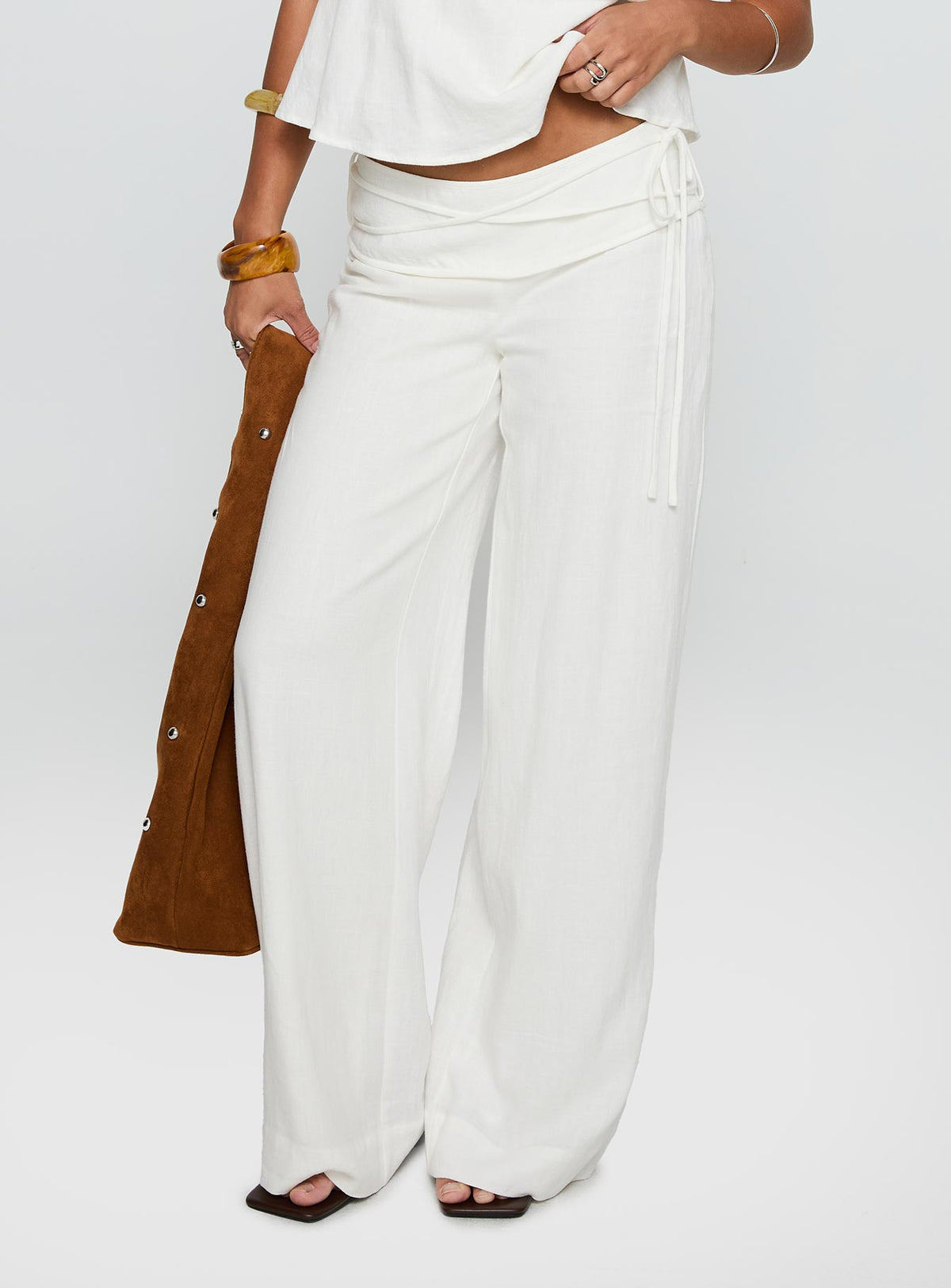 Silver Moon Linen Blend Tie Pants White Tall