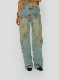 Crafted with Top Model Jean Stone Blue womens-jeans featuring high-rise waist detail Princess Polly