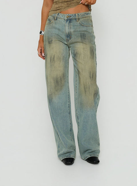 Crafted with Top Model Jean Stone Blue womens-jeans featuring high-rise waist detail Princess Polly