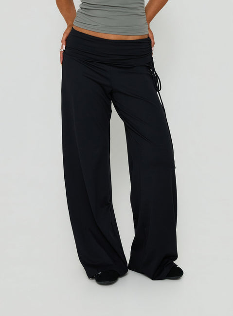 Featuring Daily Define Ruched Tie Side Pants Black womens-regular-pants with high-rise waist product