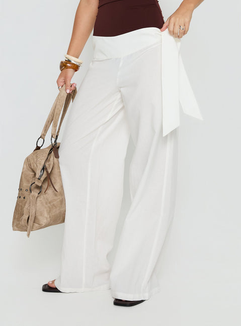 front view of model wearing Princess Polly Wave Dancer Tie Pant White Mid Rise Pants 