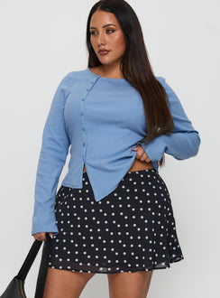   front view of model wearing Princess Polly Dapple Bias Mini Skirt Black Polka Dot Curve Mini Skirts 