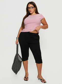 front view of model wearing Princess Polly Cayte Capris Black Curve High Rise Pants 