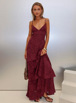 Lyricah Tiered Tie Back Maxi Dress Burgundy Petite
