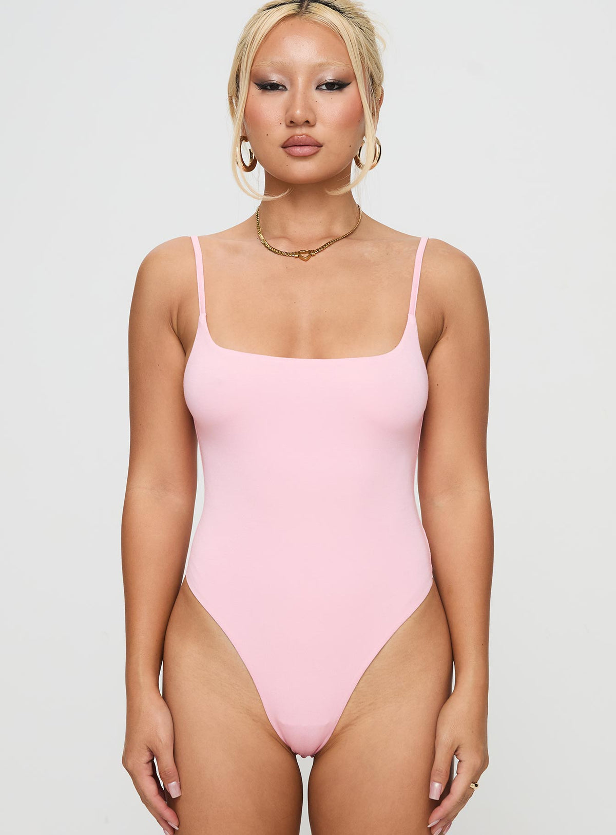 front view of model wearing Princess Polly Sweet Life Bodysuit Pink Sleeveless 