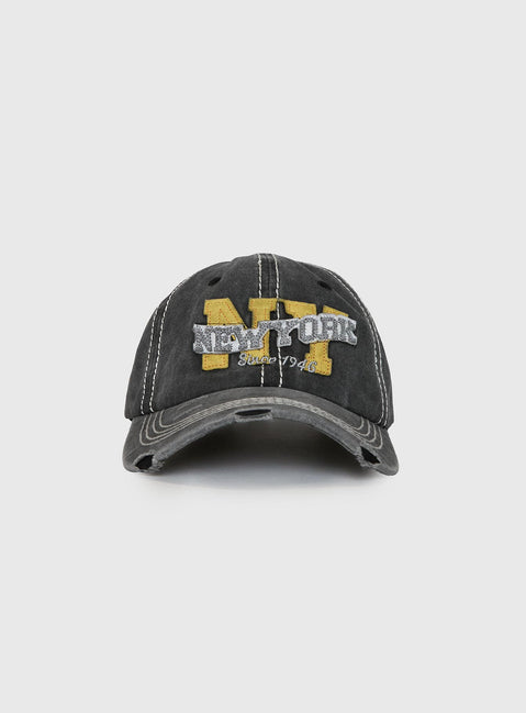 Back To Back Distressed Cap Black