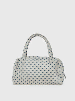 Luellah Faux Suede Boston Bag White / Grey Polka Dot