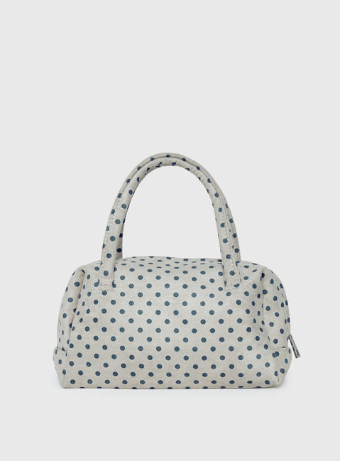 Luellah Faux Suede Boston Bag White / Grey Polka Dot