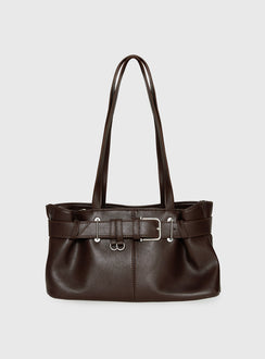 Views Of Capri Faux Leather Buckle Shoulder Bag Dark Brown
