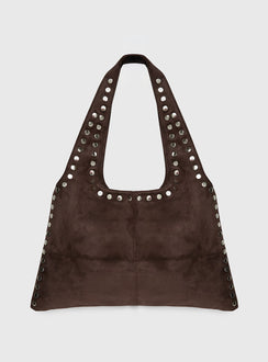 Tell The Truth Studded Faux Suede Bag Chocolate