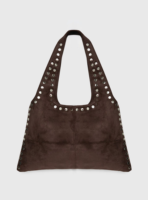 Tell The Truth Studded Faux Suede Bag Chocolate