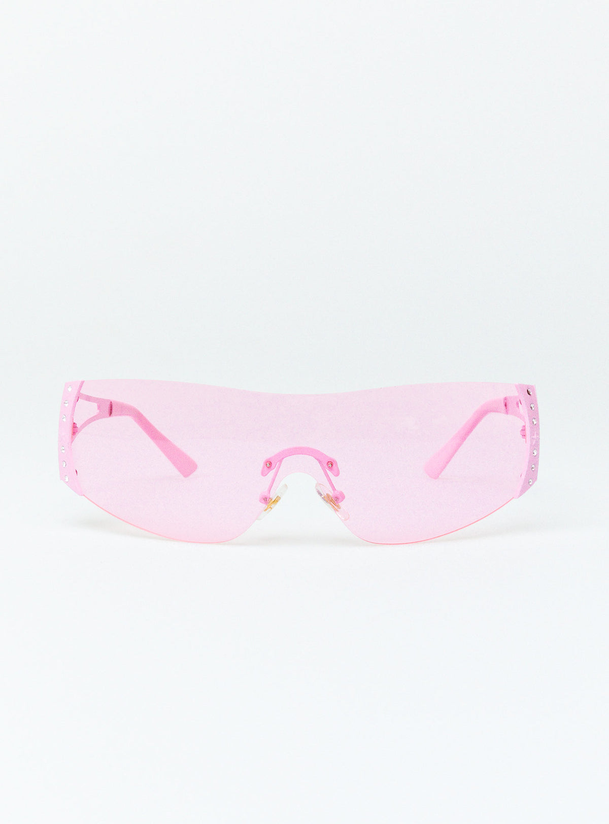 Sunglasses Frameless design Silver toned Silicone nose pads Diamante detail Clear lenses Lightweight
