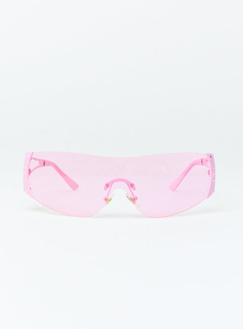 Sunglasses Frameless design Silver toned Silicone nose pads Diamante detail Clear lenses Lightweight