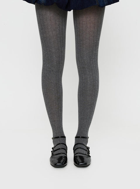 Flashback Ribbed Stockings Grey