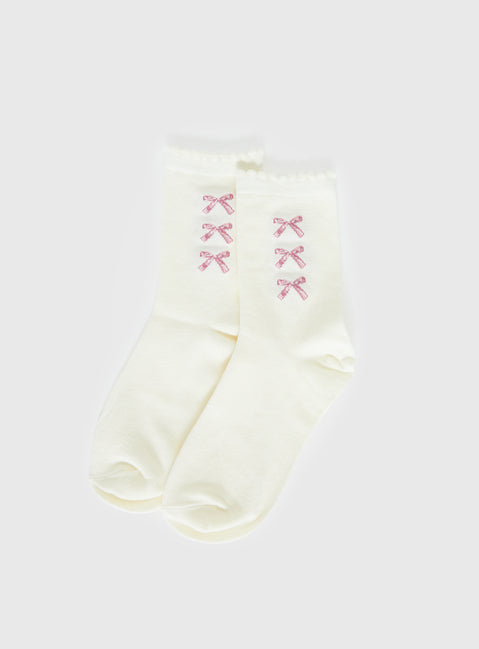 Teen Spirit Bow Socks White / Pink