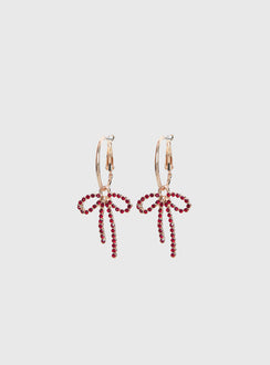 Goodnight And Go Bow Hoop Earrings Gold / Red